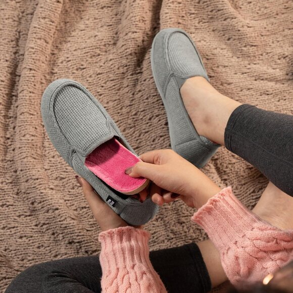 Women's Two Tone Gray Pink Hoodback Removable Rubber Insole Slipper Boot shoes - Picture 2 of 6